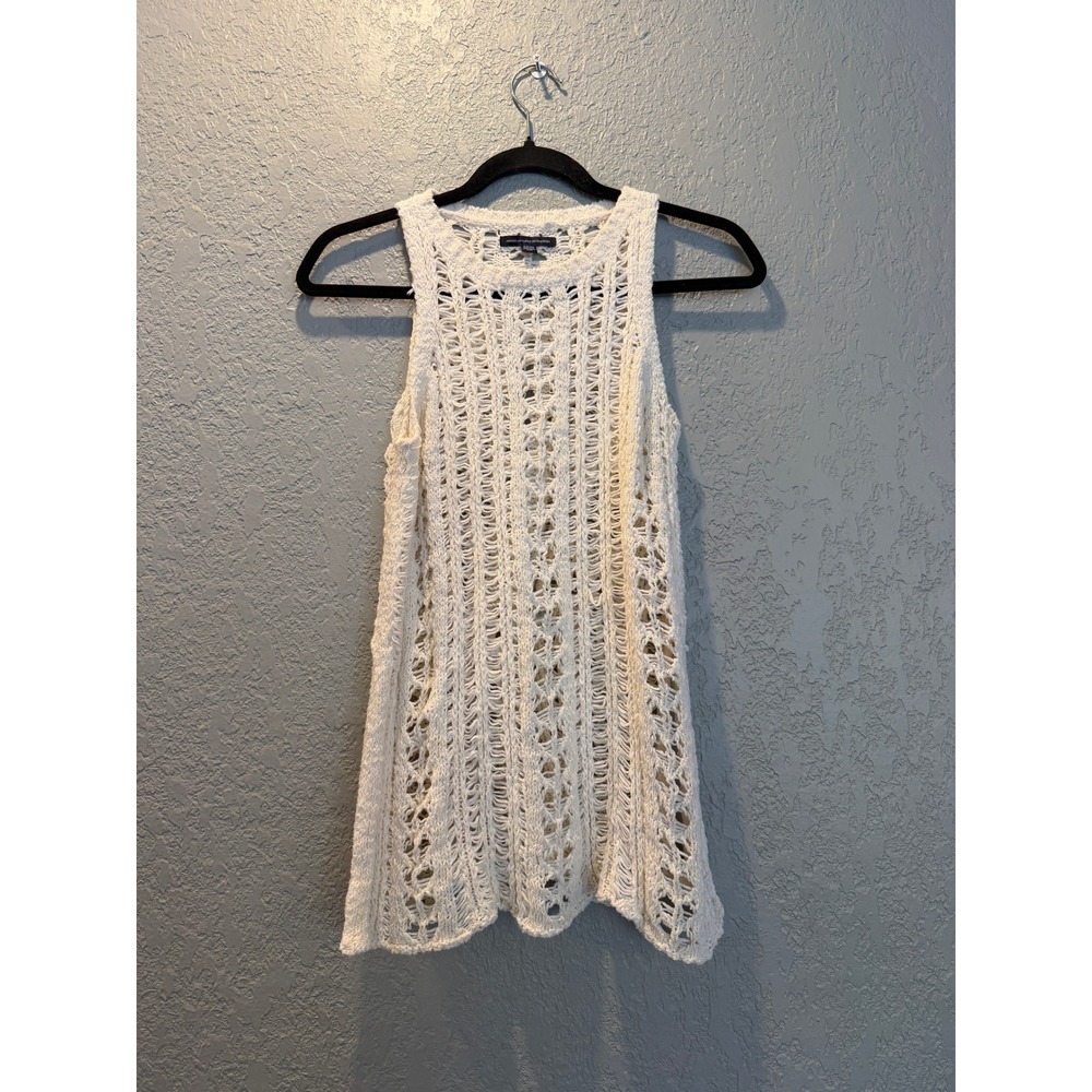 American Eagle Cream Crochet Knit Sleeveless Tank Top Sweater Sml Boho Open Knit